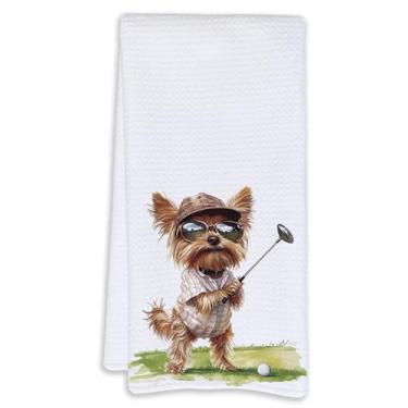 Imagem de Cabana Bro Toalhas de cozinha engraçadas de golfe Yorkshire Terrier, presentes Yorkie, toalhas de chá para cozinha, decoração de banheiro, presentes engraçados de golfe para homens e mulheres, toalha