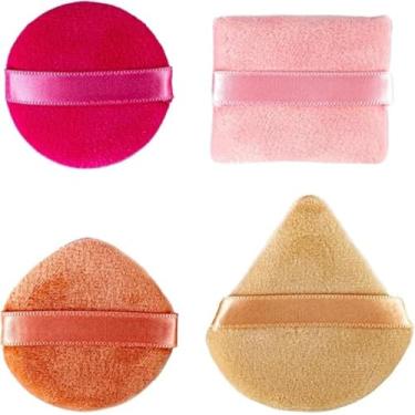 Imagem de Kit de Esponjas Aveludadas para Maquiagem, Redondas com Fita Decorativa, Rosa, Laranja e Dourada, 5 Unidades