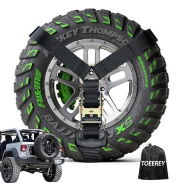 Imagem de TOEEREY Correia Y para pneu sobressalente, kit de amarração de calço de roda resistente para UTV, 3 catracas 4 cm seguro até 101,6 cm pneu para ATV, rack de teto e caminhonete, preto