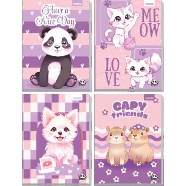 Imagem de Kit de Cadernos, Tamoio, Brochura, 1/4, Capa Dura, Kawaii, 96 Folhas, Pacote com 4