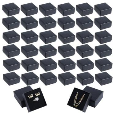 Imagem de DICOSMETIC 100 caixas de presente para joias, 5 x 5 x 3 cm, caixas de presente de papelão, papel, colar, caixa de joias preta com textura de losango, para brincos, pingentes, colares, pulseiras