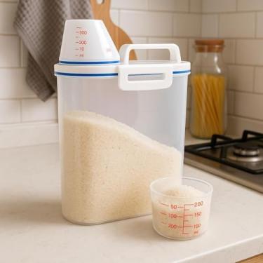 Imagem de Pote Organizador de Cozinha com Medidor, Plástico PP, Transparente e Azul, 1,5kg, Tampa Hermética, 21cm Altura