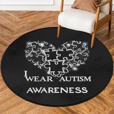 Imagem de Tapete redondo de 1,8 m preto autismo amor coração macio tapete de área circular antiderrapante lavável tapete de porta para interior quarto berçário sala de estar cozinha banheiro entrada casa tapete