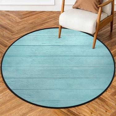 Imagem de Tapete redondo de 1,5 m de madeira azul à beira-mar, tapete circular antiderrapante, lavável, tapete de porta circular para quarto, berçário, sala de estar, cozinha, banheiro, entrada, decoração de