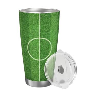 Imagem de hongjinglin Copo de futebol esportivo verde 590 ml de aço inoxidável com tampa copo reutilizável de viagem caneca de café copos de água para bebidas frias e quentes, presentes para mulheres e homens