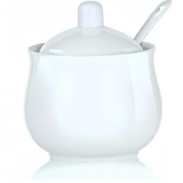 Imagem de Dwlire Açucareiro de cerâmica com tampa e colher, pote de açúcar de porcelana de 200 ml, recipiente de açúcar e sal para recipientes de bancada de casa e cozinha