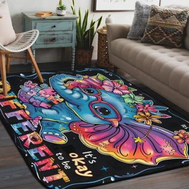 Imagem de Tapete de área para sala de estar, lavável à máquina, autismo, elefante fofo, antiderrapante, tapete macio para sala de estar, quarto, sala de jantar, berçário, cozinha, decoração de casa