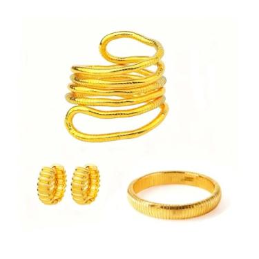 Imagem de ZZQPSD Conjunto de joias de ouro da deusa grega para mulheres - colar, pulseira e brincos banhados a ouro grosso, conjunto de acessórios de moda com 3 peças