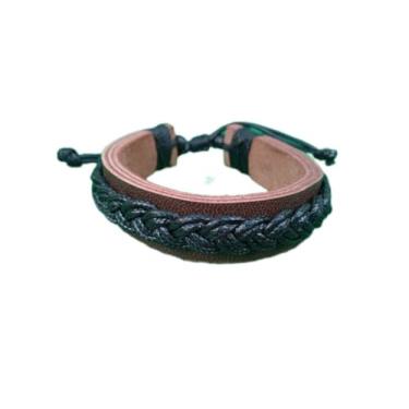 Imagem de Pulseira Couro com trança, Artesanal (Marrom)