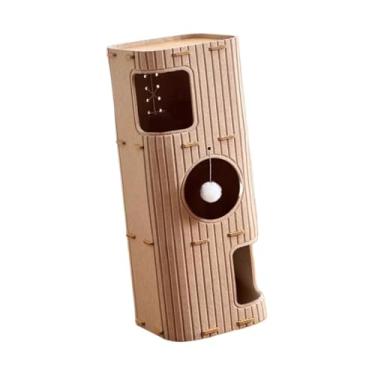 Imagem de Generic Casa para gatos, arranhador para gatinhos com bola pendurada, brinquedo para animais de estimação, cama para vários gatos brincando, Marrom Claro, 3 Níveis