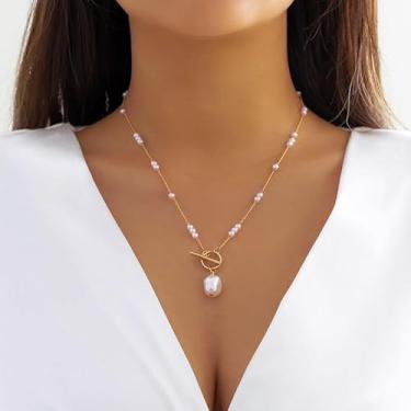 Imagem de Colar feminino com gota de pérola dourada e delicada em camadas longas boêmias, presentes de amizade para mulheres, presentes de Natal, Dia dos Namorados, Medium, Latão, Sem Pedra Preciosa