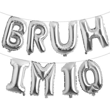 Imagem de Bruh Its My Birthday Decorations, Happy 10th Birthday Decoration Boy Bruh Im Ten 10 Balões, balões multicoloridos para festa Boy Bruh Im Ten (BRUH IM 10 prata)