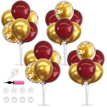 Imagem de TONIFUL Conjunto de 4 peças centrais de balão dourado vermelho vinho para mesa, kit de suporte de balão para decorações de formatura 2025, decoração de festa de Natal, véspera de Ano Novo, aniversário