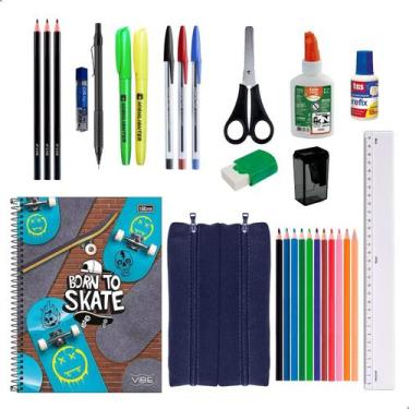 Imagem de Kit Material Escolar Caderno Estojo Caneta Marcador Lapis Masculino - 