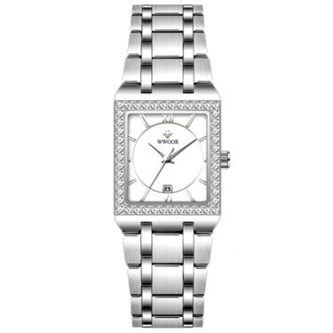 Imagem de Relógio De Pulso Feminino Casual Com Strass Em Aço Inoxidavel Impermeavel Branco