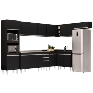 Imagem de Armário De Cozinha Modulada De Canto 8 Peças Cp09 Balcão Com Pia Inox Preto - Lumil
