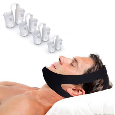 Imagem de Kit 1 Faixa Anti Ronco 3 Pontas + 4 Unidades Clip Nasal Silicone Anti Ronco