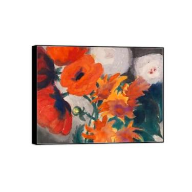 Imagem de BMZFYBS Pintura de arte de parede de flores - imagem de decoração vintage - flores - impressões em tela de moldura preta para sala de estar 50 x 65 cm 20 x 26 pol