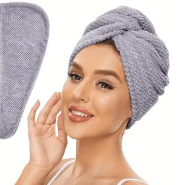 Imagem de Toalha de cabelo de microfibra para mulheres, turbante de cabelo de secagem rápida anti-frizz para todos os estilos de cabelo, acessórios absorventes e leves (cinza)