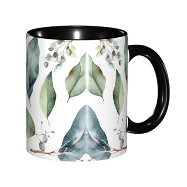 Imagem de Zeraoke Canecas de café criativas com estampa verde de folhas de eucalipto, personalizadas, presente para família, tamanho de 325 ml, unissex