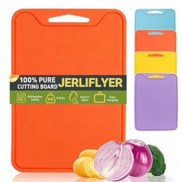 Imagem de Tábua de corte de silicone para cozinha, tábuas de corte flexíveis de 29 x 21 cm, tapete de corte antiderrapante sem BPA para carne, legumes e frutas, lavável na lava-louças (laranja)