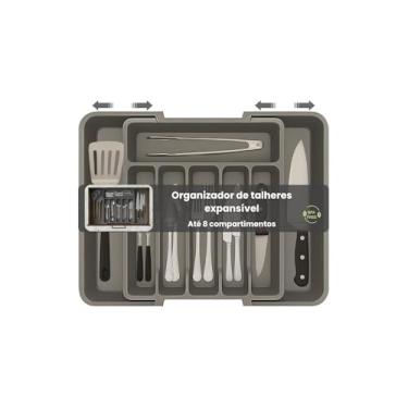 Imagem de Organizador de Talheres, Plástico, Cinza, 39,5 x 11 x 5,5 cm, 339g, Compartimentos Internos