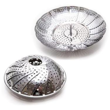 Imagem de Cesto de Inox Dobrável para Cozinhar Legumes no Vapor Saudável Prático e Fácil de Limpar