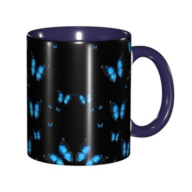 Imagem de Zeraoke Linda estampa de borboletas azuis canecas de café criativas, personalizadas, presente para família, tamanho de 325 ml, unissex