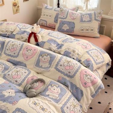 Imagem de Adorável conjunto de capa de edredom de algodão minimalista com fronhas - tamanhos de cama de solteiro ou casal, adicione um toque de fofura ao quarto, filhote de amor, lençol de cama de 1,8 m, 4