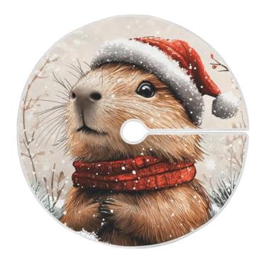 Imagem de Qilmy Linda saia de árvore de Natal de capivara de Natal de 120 cm, saia de camurça para árvore de Natal adequada para decoração de armário em ambientes internos e externos, festas, escritórios, lojas