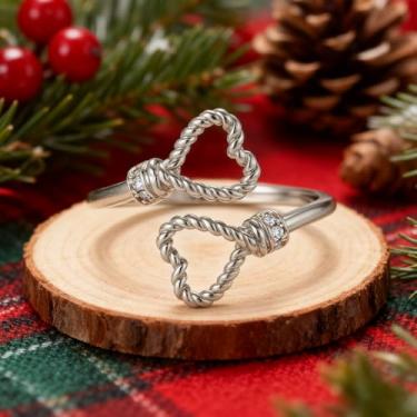 Imagem de 1 anel aberto de coração duplo adorável para mulheres requintado leve luxo feminino joia fina vida diária namoro decoração para festa de formatura, Cobre, Sem pedra preciosa