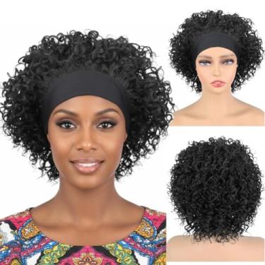 Imagem de Allyreetress Peruca Crespa E Cacheada Com Faixa De Cabeça Cabelo Afro Curto Para Mulheres Negras, Sem Renda Frontal, Natural Como Humano, Densidade 180% Total (Preto Natural)