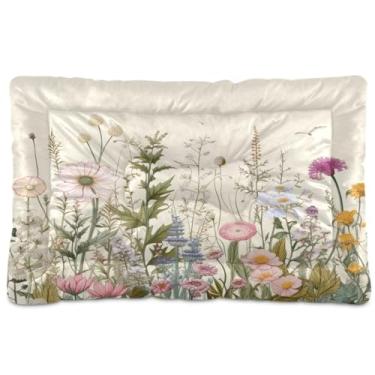 Imagem de Wassud Cama para cães com flores silvestres de ervas para cães pequenos, tapete lavável para animais de estimação, cama de gato para dormir, viagens, 45 x 61 cm