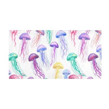 Imagem de Burbuja Tapete de corredor colorido água-viva de pelúcia antiderrapante tapete de borracha para corredor, quarto, sala de estar, decoração de entrada, lavável na máquina, 51 x 99 cm