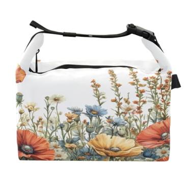 Imagem de STAYTOP Linda lancheira de flores silvestres com fivela, lancheira isolada para meninos e meninas, lancheira térmica para trabalho escolar