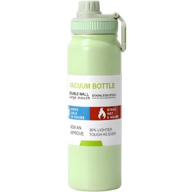 Imagem de Garrafa Térmica Inox 800ml com Alça e Bico Esportivo | Isolamento a Vácuo | Ideal para Academia, Escritório e Aventuras | Hidratação Diária (Verde Claro)