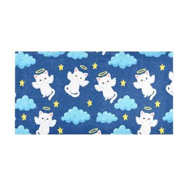 Imagem de Burbuja Tapete de corredor branco anjo gatos tapete de cozinha antiderrapante tapete de borracha para corredor, quarto, sala de estar, decoração de entrada, lavável na máquina, 51 x 99 cm