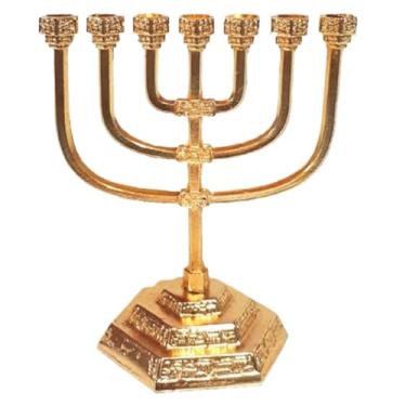 Imagem de castiçal candelabro menorah 7 velas dourado de mesa 10cm