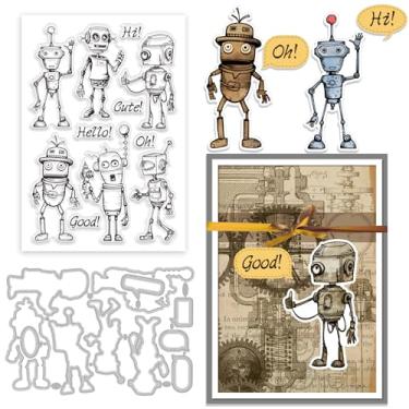 Imagem de 1 conjunto de carimbos transparentes de plástico PVC com padrão de robô e palavras, moldes de corte de aço carbono para álbum de fotos faça você mesmo, cartão de papel decorativo em relevo, 16 x 11 cm