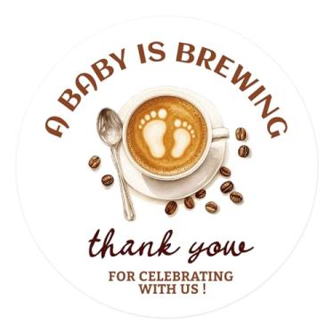 Imagem de 40un Adesivos Um Bebê Está a Caminho, 5cm Adesivos Redondos de Agradecimento para Chá Bebê com Tema de Café Ideais para Agradecimentos Envelopes Doces Lembrancinhas Decorações