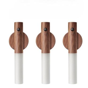 Imagem de Luminária LED Inteligente com Sensor de Movimento, Bateria Recarregável, Adesivo Ultra Potente, Design Moderno para Escritório, Quarto e Ambiente Comercial(3 MADEIRA ESCURA)