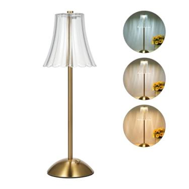 Imagem de Lâmpada de Mesa Cristal Vintage com Controle Dimável Escritório Sem Fio 3 Cores Luz Recarregável Type-C para Quarto Rest
