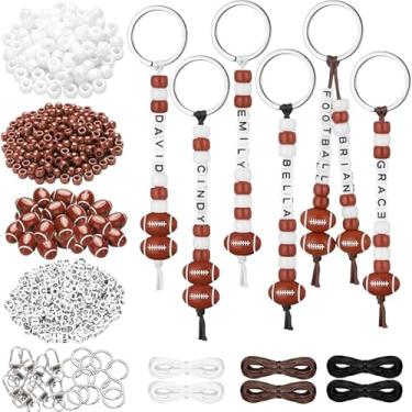 Imagem de ZJRUI 30 conjuntos de chaveiros de contas faça-você-mesmo, 6 mm para fazer artesanato, contas de letras ajustáveis, cordão de rugby, chaveiro, bolsa, berloque, pulseira, lembrancinha de festa de fim