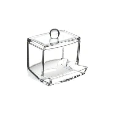 Imagem de Porta Cotonete em Acrílico Transparente com Tampa, 7x7x9cm, Organizador para Hastes de Algodão, Dispenser Prático para Banheiro