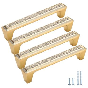 Imagem de Evionlin 4 peças de puxadores de armário de cristal quadrado dourado de 9,6 cm, puxadores de armário de cozinha para puxadores de armário de quarto