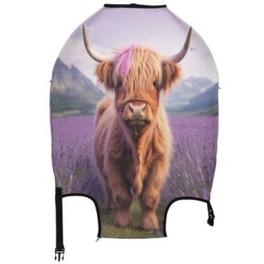 Imagem de Joisal Capa protetora de bagagem fofa vaca Highland fofa roxa lavável acessórios engraçados para bagagem de viagem, Linda vaca highland roxa, S 18-20 in, Capa de mala