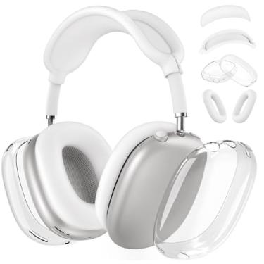 Imagem de Capa de silicone 4 em 1 para AirPods Max, capa transparente de TPU transparente para Apple AirPods Max (2024/2020) (USB-C/Lightning), branca