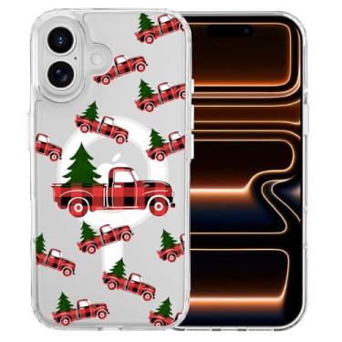 Imagem de MAYCARI Capa de telefone de Natal para iPhone 17 Pro Max compatível com ímã xadrez caminhões árvore de Natal capa de telefone magnética transparente para meninas mulheres TPU capa protetora à prova de