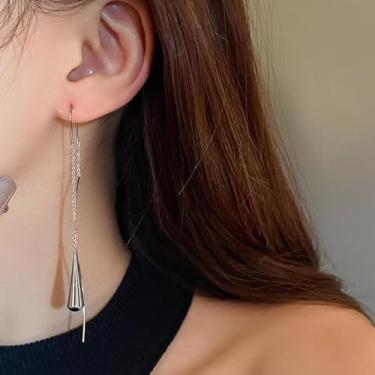 Imagem de Brincos de gota para mulheres, prata esterlina 925, minimalista, gota d'água, corrente longa, pendente, pingente, brincos hipoalergênicos, joias de presente, One Size, Cobre, Sem pedra preciosa