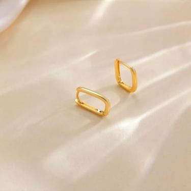 Imagem de Brincos de argola femininos - Brincos modernos banhados a ouro 14 K, pequeno, quadrado, hipoalergênico, geométrico, minimalista, retangular, brinco, standard, Latão, Sem pedra preciosa